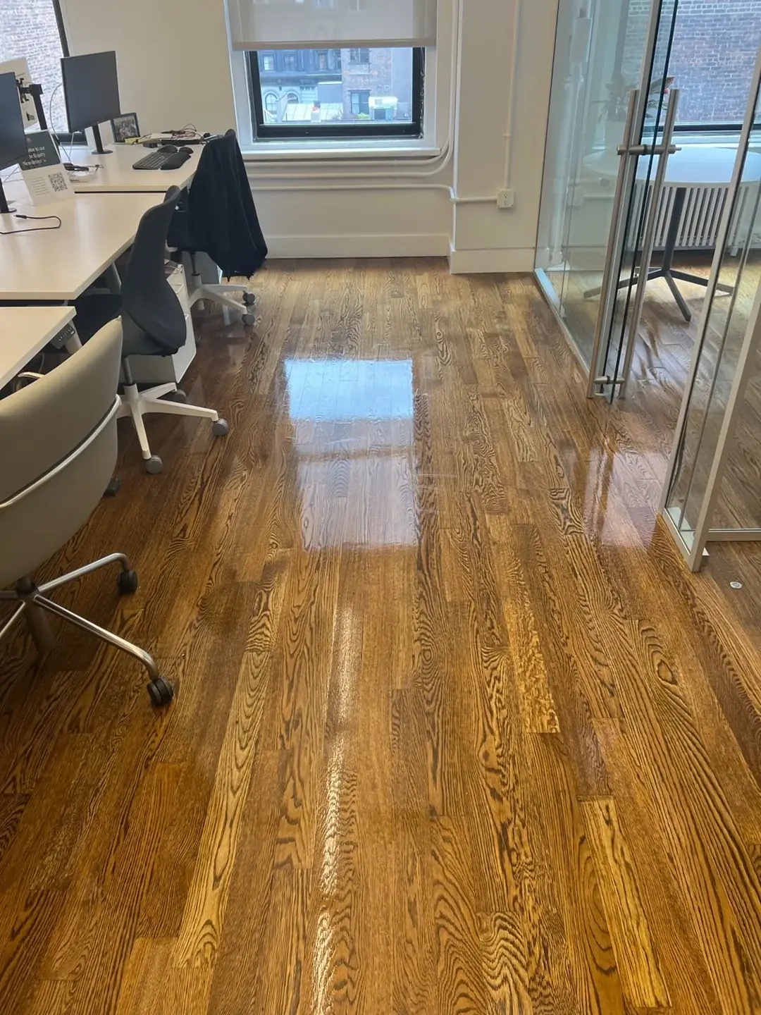 Freshly cleaned hardwood office floors