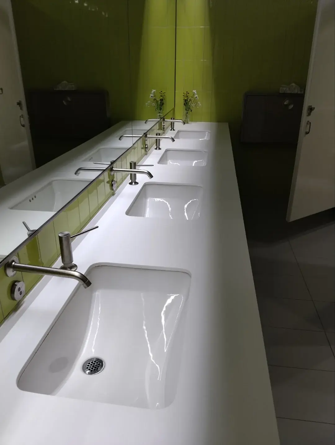 Freshly cleaned restroom sinks